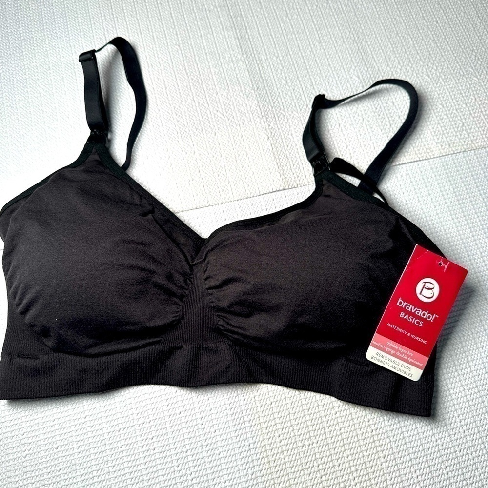 Bravado Basics Bra Plus Size S/P Black Nursing Maternity Wireless Double Layer